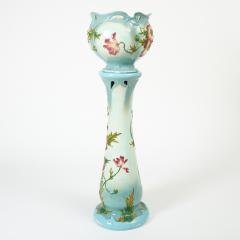 French Art Nouveau Floral Decorated Majolica Jardiniere with Tall Pedestal - 4477566