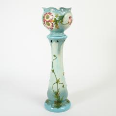 French Art Nouveau Floral Decorated Majolica Jardiniere with Tall Pedestal - 4477567