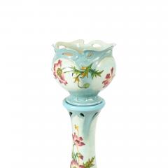 French Art Nouveau Floral Decorated Majolica Jardiniere with Tall Pedestal - 4477573