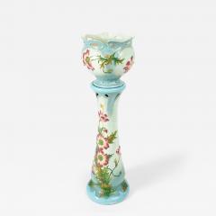 French Art Nouveau Floral Decorated Majolica Jardiniere with Tall Pedestal - 4477822