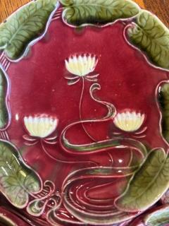 French Art Nouveau Majolica porcelain red and green centerpiece - 4665791
