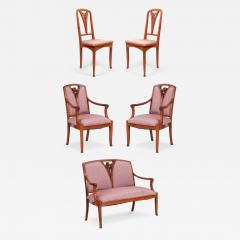 French Art Nouveau Purple Moire 5 Piece Living Room Set - 4628252