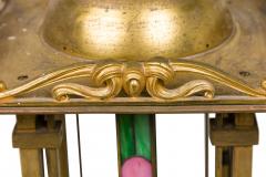 French Art Nouveau bronze dore lantern with leaded colored glass - 4635121