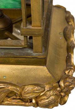French Art Nouveau bronze dore lantern with leaded colored glass - 4635122