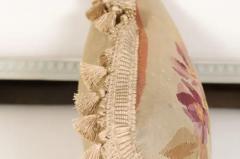 French Aubusson Tapestry 19th Century Pillow with Purple Floral D cor Tassels - 3422507