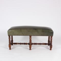 French Baroque Style Bench Upholstered In Green Leather Circa 1880  - 3231169