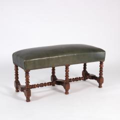 French Baroque Style Bench Upholstered In Green Leather Circa 1880  - 3231173