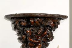 French Baroque Style Hand Carved Walnut Bracket with Putti and Foliage 1800s - 3415274