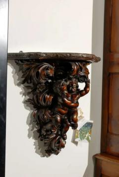 French Baroque Style Hand Carved Walnut Bracket with Putti and Foliage 1800s - 3415289