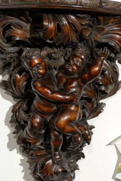 French Baroque Style Hand Carved Walnut Bracket with Putti and Foliage 1800s - 3415292