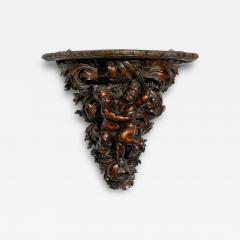 French Baroque Style Hand Carved Walnut Bracket with Putti and Foliage 1800s - 3425293