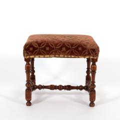 French Baroque Style Turned Walnut Upholstered Stool French Circa 1850  - 3187450