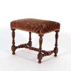 French Baroque Style Turned Walnut Upholstered Stool French Circa 1850  - 3187453