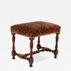 French Baroque Style Turned Walnut Upholstered Stool French Circa 1850  - 3188970