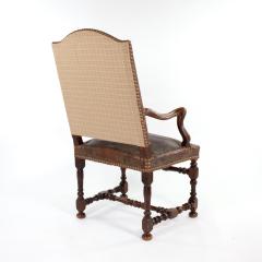French Baroque Style Walnut Fauteuil Upholstered In Embossed Leather Circa 1800 - 3054245