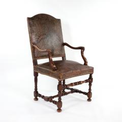 French Baroque Style Walnut Fauteuil Upholstered In Embossed Leather Circa 1800 - 3054246