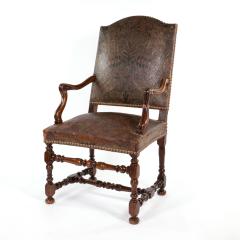 French Baroque Style Walnut Fauteuil Upholstered In Embossed Leather Circa 1800 - 3054247