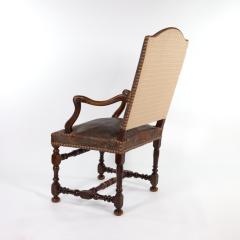 French Baroque Style Walnut Fauteuil Upholstered In Embossed Leather Circa 1800 - 3054248