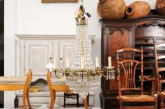 French Belle poque 1890s Five Light Crystal and Bronze Basket Chandelier Wired - 3602066