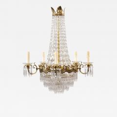 French Belle poque 1890s Five Light Crystal and Bronze Basket Chandelier Wired - 3603497