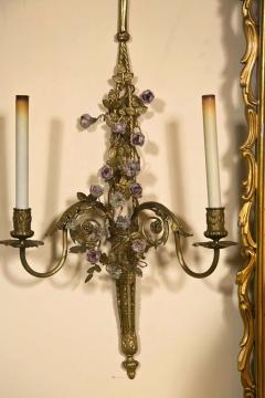 French Belle poque Style Brass Wall Sconces Florette And Foliate Two Arms Each - 2950312