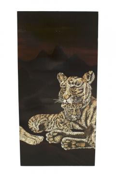 French Black Lacquered Tigers Wall Plaque - 4634099