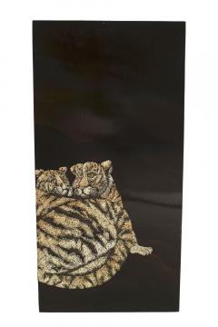 French Black Lacquered Tigers Wall Plaque - 4634100