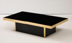 French Black Opaline Glass Coffee Table with Optional Open Center Brass Trim - 3731312