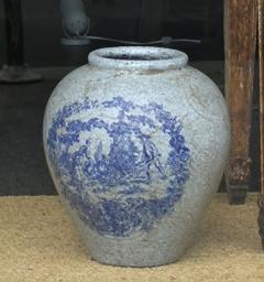 French Blue White Stoneware Cachepot - 4704581