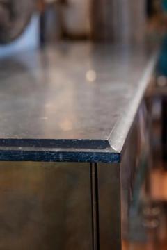 French Brass Credenza with Beveled Mirror Front and Marble Top - 3806777