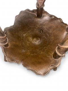 French Bronze Faux Bamboo Table With Lily Pad Top and Shelf - 4650617
