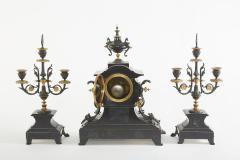 French Bronze Marble Three Piece Clock Garniture Set - 2108193