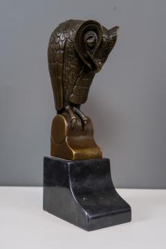 French Bronze Owl on Marble in Art Deco Style 20th c  - 2242856