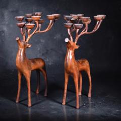 French Bronze Ten Light Candelabra with Stylised Stags Warm Patina 1970s - 4573922