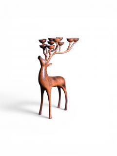 French Bronze Ten Light Candelabra with Stylised Stags Warm Patina 1970s - 4573923