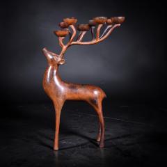 French Bronze Ten Light Candelabra with Stylised Stags Warm Patina 1970s - 4573927