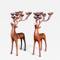 French Bronze Ten Light Candelabra with Stylised Stags Warm Patina 1970s - 4575961