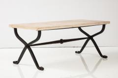 French Bronze Thick Travertine Top Coffee Table France 1940s - 3289299