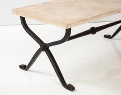 French Bronze Thick Travertine Top Coffee Table France 1940s - 3289305