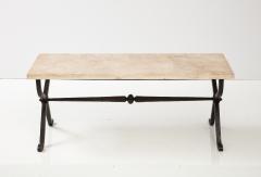 French Bronze Thick Travertine Top Coffee Table France 1940s - 3289307