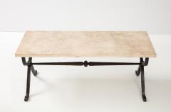 French Bronze Thick Travertine Top Coffee Table France 1940s - 3289308