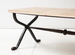 French Bronze Thick Travertine Top Coffee Table France 1940s - 3289312