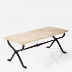 French Bronze Thick Travertine Top Coffee Table France 1940s - 3292106