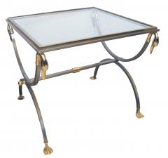 French Brushed Steel and Brass Side Table with Glass Top and Swan Supports - 103822