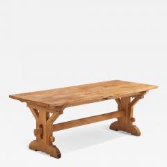 French Brutalist Architectural Oak Table with Slab Top C 1960 - 4740863