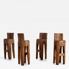 French Brutalist Carved Bar Stools Set of 4 - 4344757