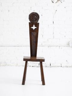 French Brutalist Carved Sun Face Stool France Circa 1950s - 4565562