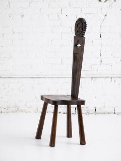 French Brutalist Carved Sun Face Stool France Circa 1950s - 4565563