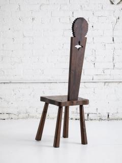 French Brutalist Carved Sun Face Stool France Circa 1950s - 4565564