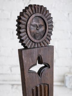 French Brutalist Carved Sun Face Stool France Circa 1950s - 4565571